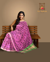Pink Gold Green Mangalagiri Saree with Block Prints