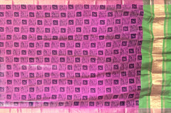 Pink Gold Green Mangalagiri Saree with Block Prints