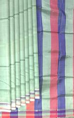 Red Blue Green Multi Colour Mangalagiri Saree with Strips
