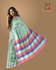 Red Blue Green Multi Colour Mangalagiri Saree with Strips