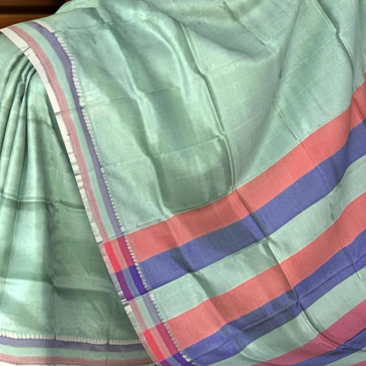 Red Blue Green Multi Colour Mangalagiri Saree with Strips