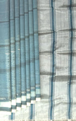 Grey Silver Mangalagiri Saree with Plain Design