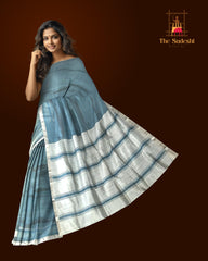 Grey Silver Mangalagiri Saree with Plain Design