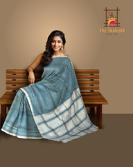 Grey Silver Mangalagiri Saree with Plain Design