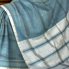 Grey Silver Mangalagiri Saree with Plain Design