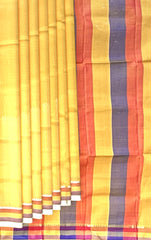 Yellow Grey Red Mangalagiri Saree with Strips