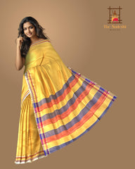 Yellow Grey Red Mangalagiri Saree with Strips