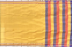 Yellow Grey Red Mangalagiri Saree with Strips