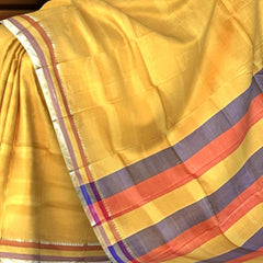 Yellow Grey Red Mangalagiri Saree with Strips