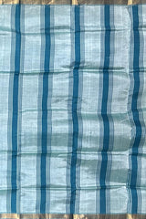 Blue Gold Seablue Mangalagiri Saree with Hand Painting