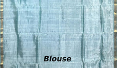 Blue Gold Seablue Mangalagiri Saree with Hand Painting