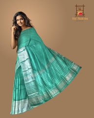 Green Silver Mangalagiri Saree With Plain Design