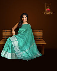 Green Silver Mangalagiri Saree With Plain Design