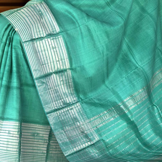 Green Silver Mangalagiri Saree With Plain Design