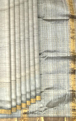 Grey Gold Mangalagiri Saree with Plain Design
