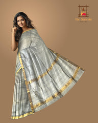 Grey Gold Mangalagiri Saree with Plain Design