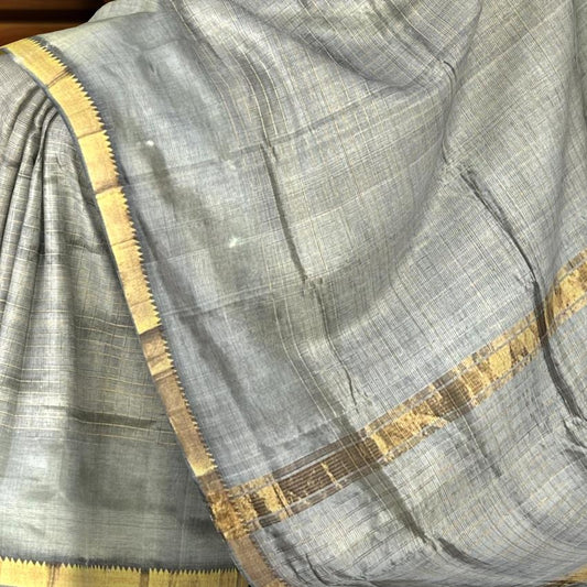 Grey Gold Mangalagiri Saree with Plain Design
