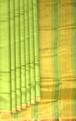 Green Yellow Gold Mangalagiri Saree with Plain Design