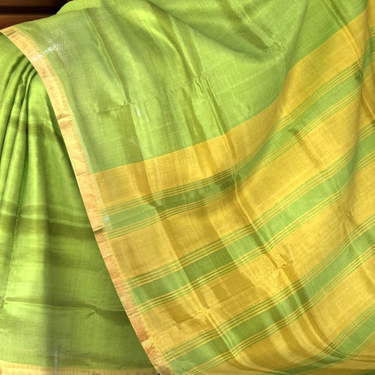 Green Yellow Gold Mangalagiri Saree with Plain Design