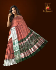 Maroon Silver Green Mangalagiri Saree with Plain Design