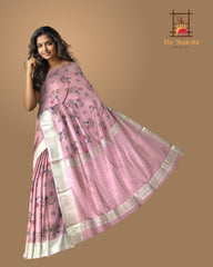 Pink Silver Mangalagiri Saree with Flower Motif