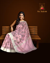 Pink Silver Mangalagiri Saree with Flower Motif