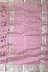 Pink Silver Mangalagiri Saree with Flower Motif