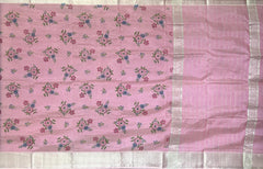 Pink Silver Mangalagiri Saree with Flower Motif