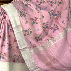 Pink Silver Mangalagiri Saree with Flower Motif