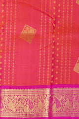 Orangish Pink KPM Pure Zari Jaquard Saree with Diamond Butta