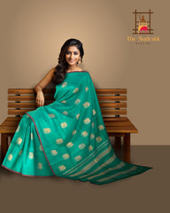 Ramar Green Borderless KPM Pure Zari Saree with Elephant Motifs