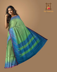Light Green Arani Temple Br Saree with Light Blue Thalamboo Border
