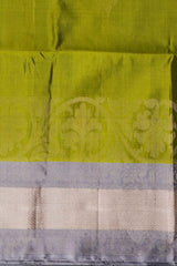 Olive Green Soft Silk Saree with Grey Contrast and Silver Zari Bhutta
