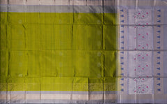 Olive Green Soft Silk Saree with Grey Contrast and Silver Zari Bhutta