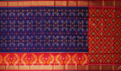 Navy Blue Soft Silk Saree with Orange Ikat Body Design