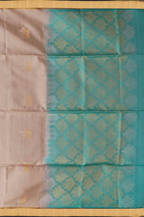 Beige Soft Silk Saree with Sea Green Border and Bhutta Motifs