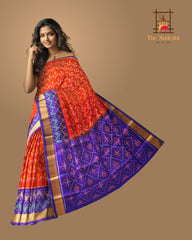 Orange Soft Silk Saree with Violet Ikat Body Design