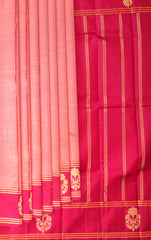 Tomato Pink and Red Kanchipuram Pure Zari Saree