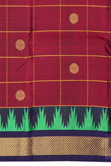 Blood Red and Navy Blue Kanchipuram Pure Zari Saree