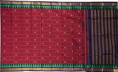 Blood Red and Navy Blue Kanchipuram Pure Zari Saree