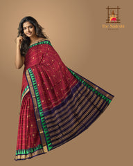Blood Red and Navy Blue Kanchipuram Pure Zari Saree