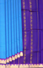 Cyan Blue and Purple Kanchipuram Pure Zari Saree