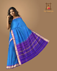 Cyan Blue and Purple Kanchipuram Pure Zari Saree