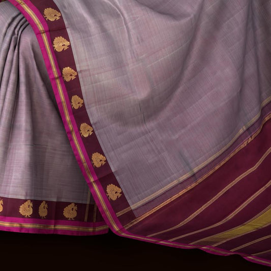 Greyish Purple and Magenta Kanchipuram Pure Zari Saree