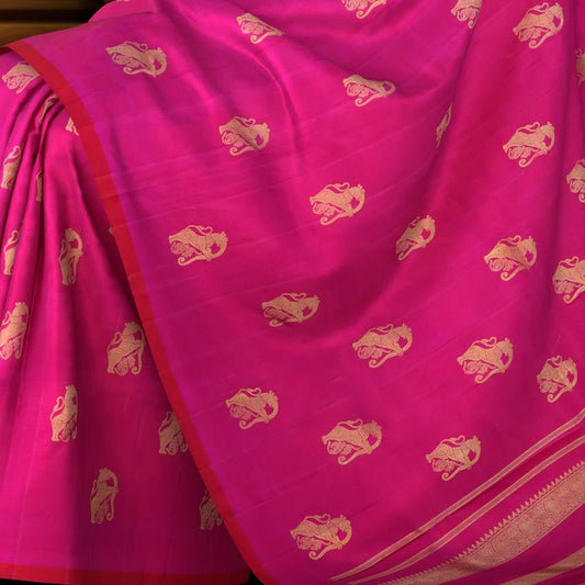 Magenta Kanchipuram Pure Zari and Handloom Saree with Yaazhi Motif