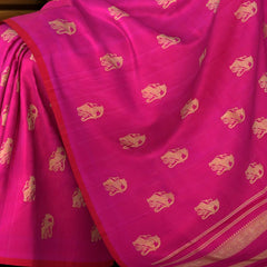 Magenta Kanchipuram Pure Zari and Handloom Saree with Yaazhi Motif