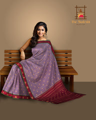 Greyish Lilac Kanchipuram Pure Zari and Handloom Saree with Peacock and Chakram Butta