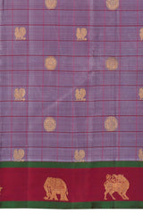 Greyish Lilac Kanchipuram Pure Zari and Handloom Saree with Peacock and Chakram Butta