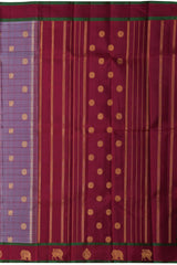 Greyish Lilac Kanchipuram Pure Zari and Handloom Saree with Peacock and Chakram Butta