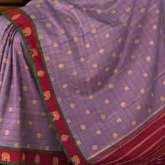 Greyish Lilac Kanchipuram Pure Zari and Handloom Saree with Peacock and Chakram Butta